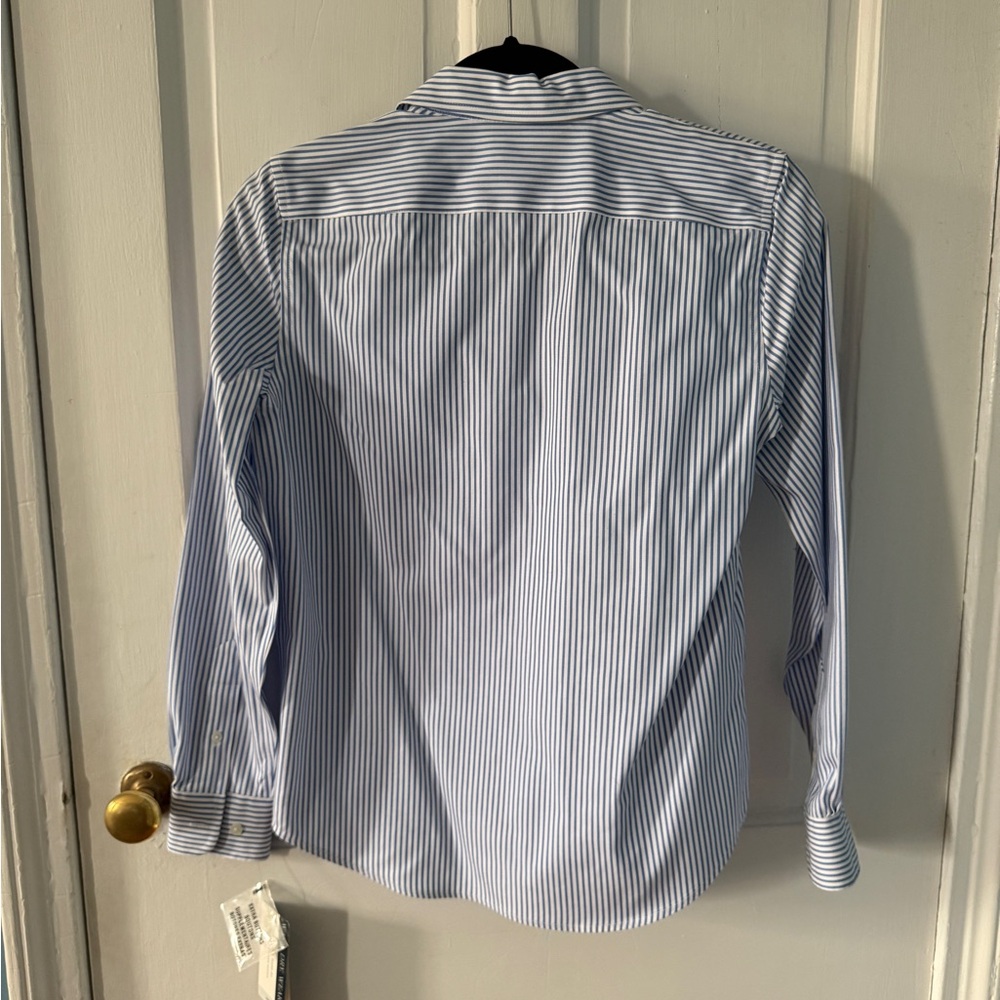 Jones New York Women’s No Iron White and Blue Striped Shirt - Picture 4 of 4